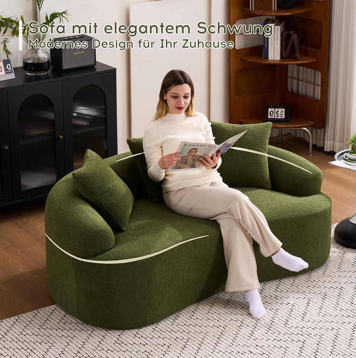 ZWEISITZER-SOFA mit tiefer Sitzfläche Chenille Grün - Grün, Kunststoff (153/63/94cm) - Meubliv
