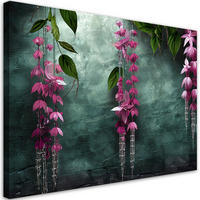 LEINWANDBILD Hängende Blätter und Blumen auf grünem Hintergrund - Grün, Textil (90/60cm) - Feeby