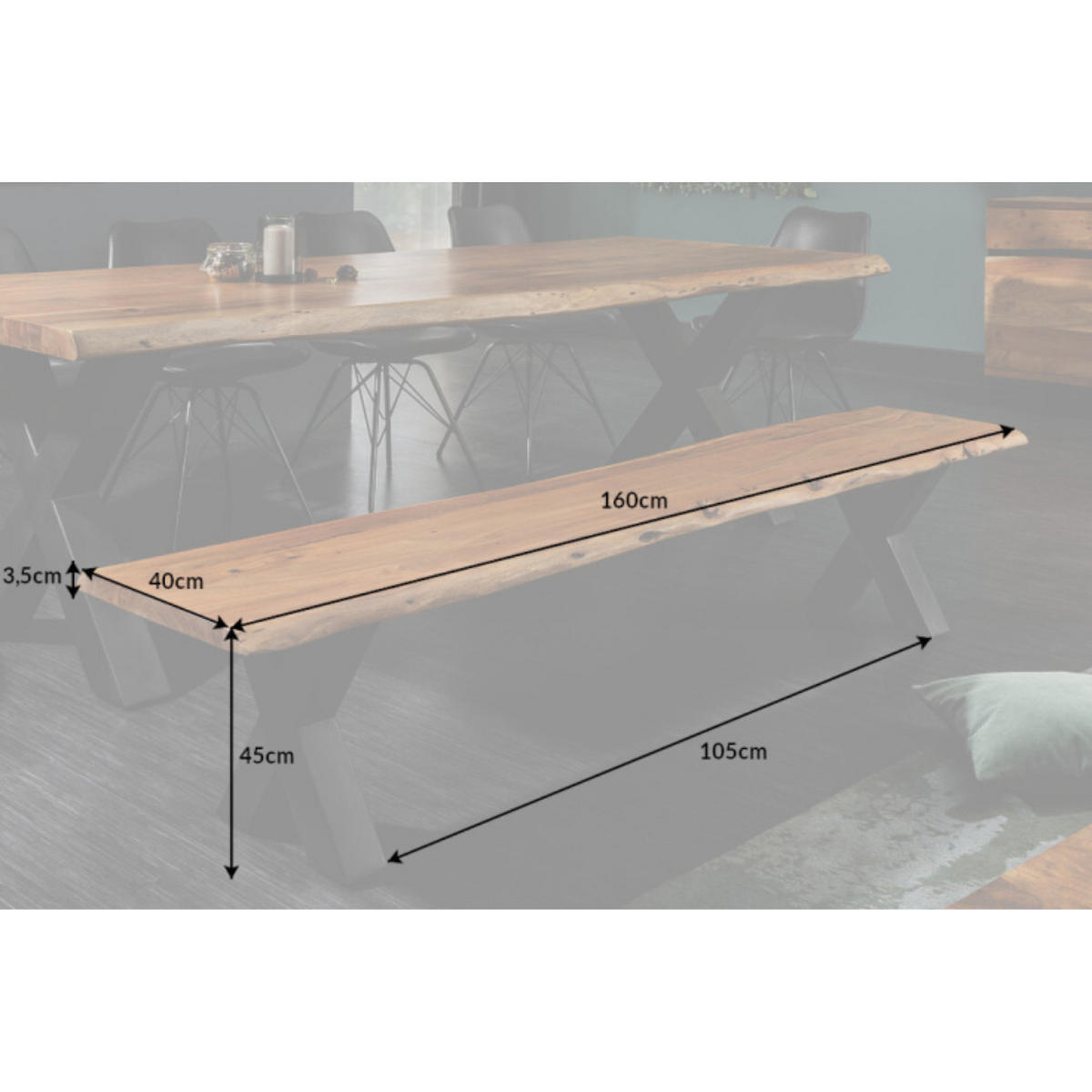 BANK MAMMUT NATURE Akazie Natur 160cm - Braun, Holz/Metall (160/45/40cm) - riess-ambiente