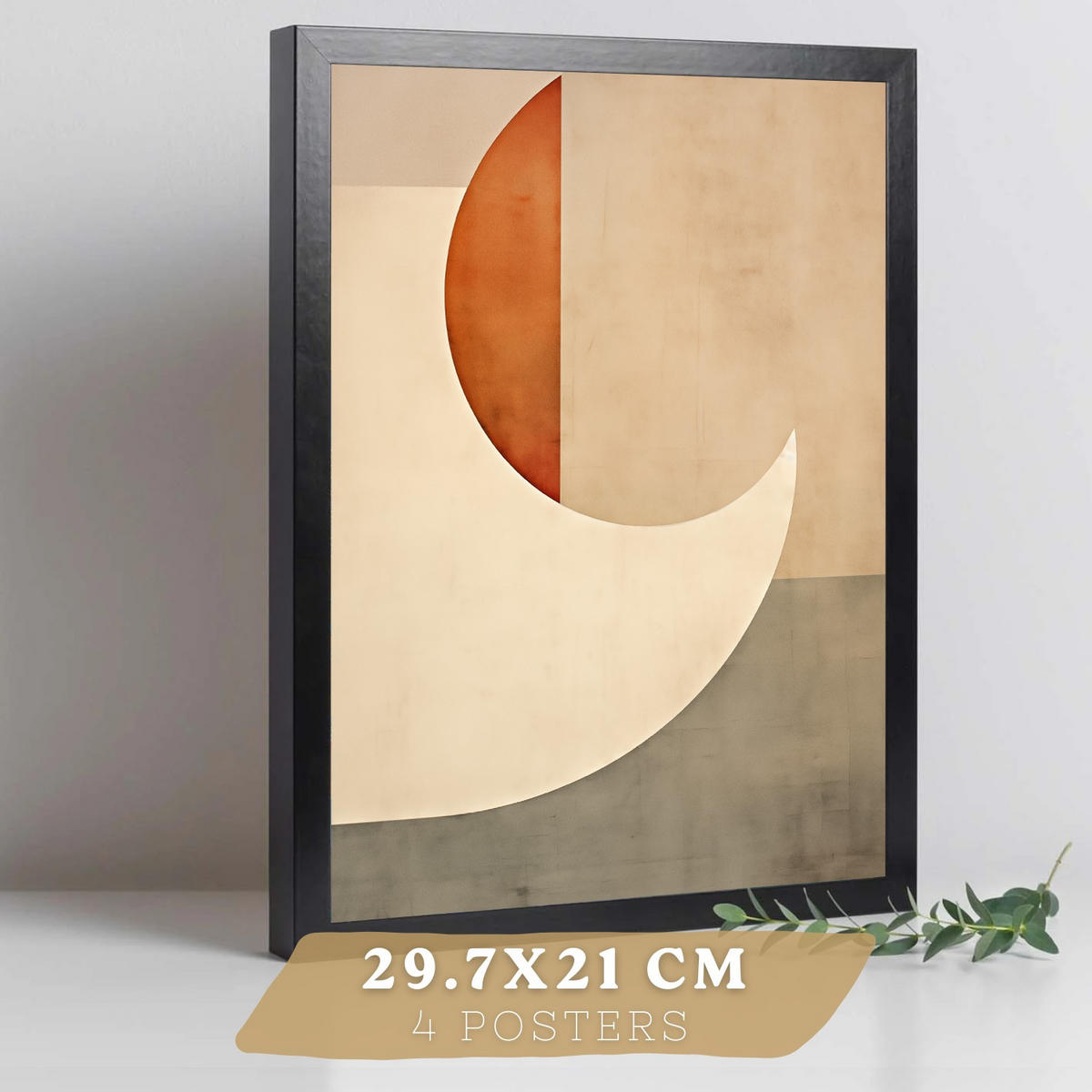 PLAKAT Sada 4 Abstraktní kruhy A3 Černý rám - černá, papír (29.7/1/42cm) - Nacnic