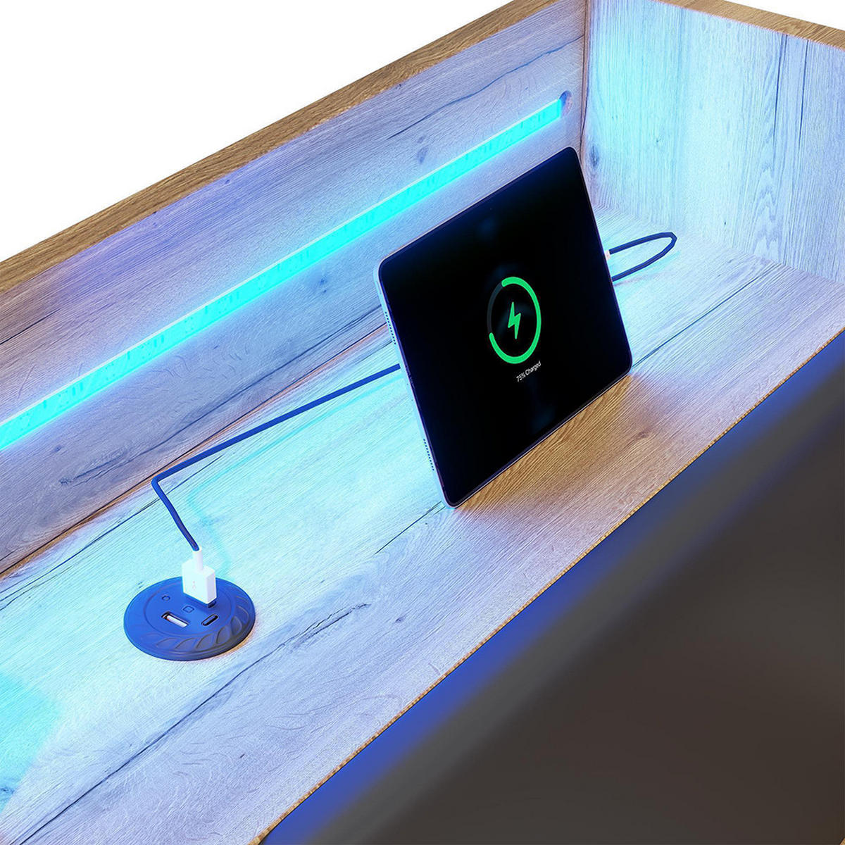 DNEVNI KREVET 90x200 s LED rasvjetom i Izvlačivim krevetom 90x190 cm, Prirodna boja - prirodne boje, drvo (90/200cm) - KOMHTOM