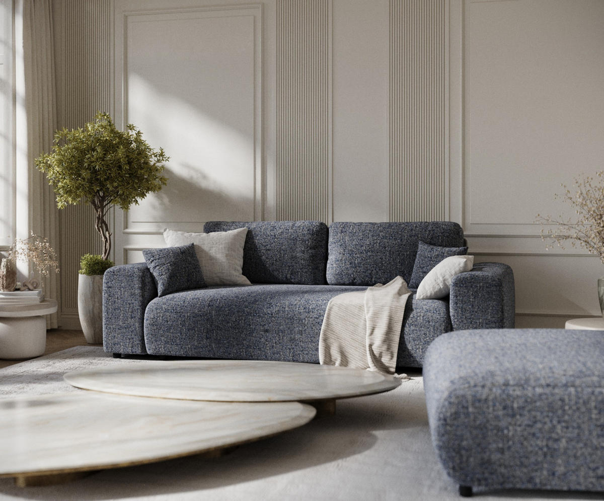 3-SITZER-SOFA Zanzibar Marineblau Webstoff - Schwarz/Dunkelblau, Holz/Holzwerkstoff (213/79/108cm) - Maison de Reve