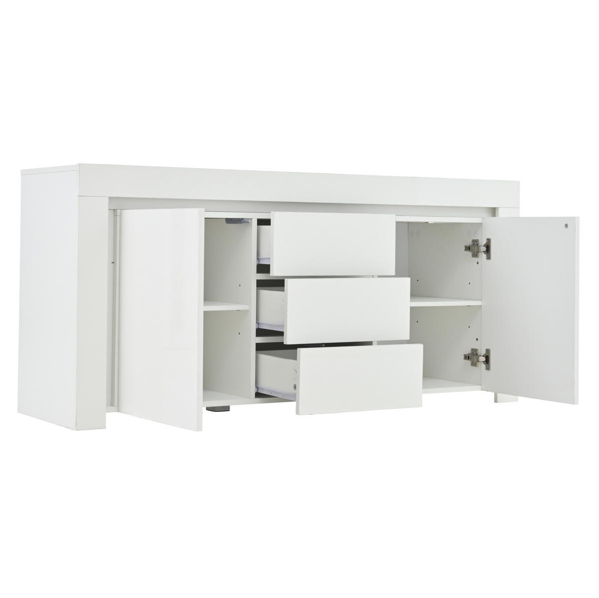 SIDEBOARD 140/40/65 cm aus MDF mit Hochglanzfront und LED-Beleuchtung Weiß - Weiß, Holzwerkstoff (140/65/40cm) - Modenvie