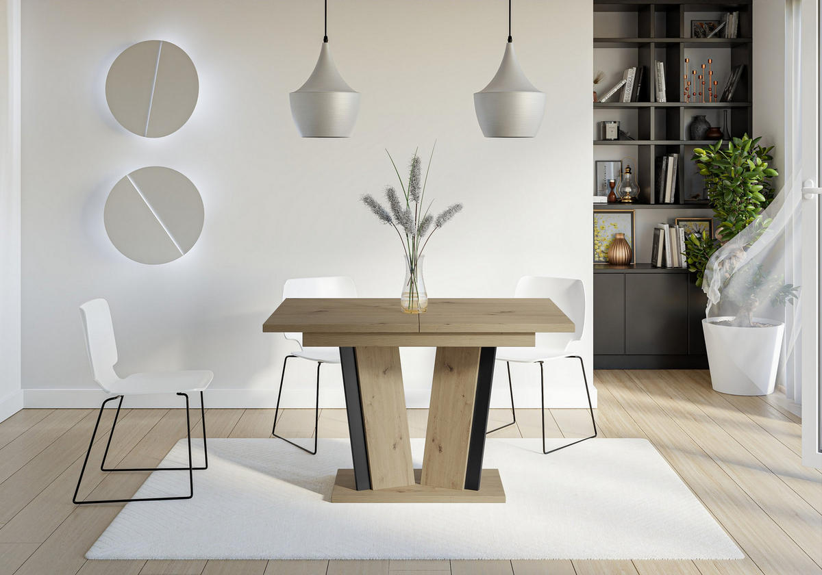 ESSTISCH SAMAR Ausziehbar 120 - 160 / 80 x 76 cm - Schwarz/Eiche Artisan, Holz (120/80/76cm) - MASSENO