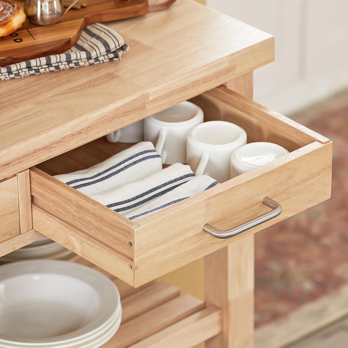 SERVIERWAGEN Gummiholz - Naturfarben, Holz (80/90/40cm) - SoBuy