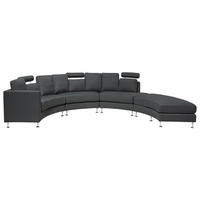 7-SITZER-SOFA mit Ottomane Polyester Grau Rotunde - Dunkelgrau, Textil (448/76/236cm) - Beliani