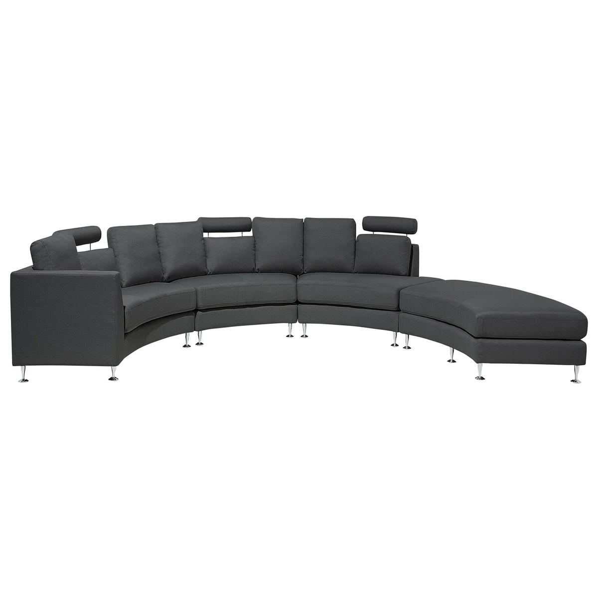 7-SITZER-SOFA mit Ottomane Polyester Grau Rotunde - Dunkelgrau, Textil (448/76/236cm) - Beliani