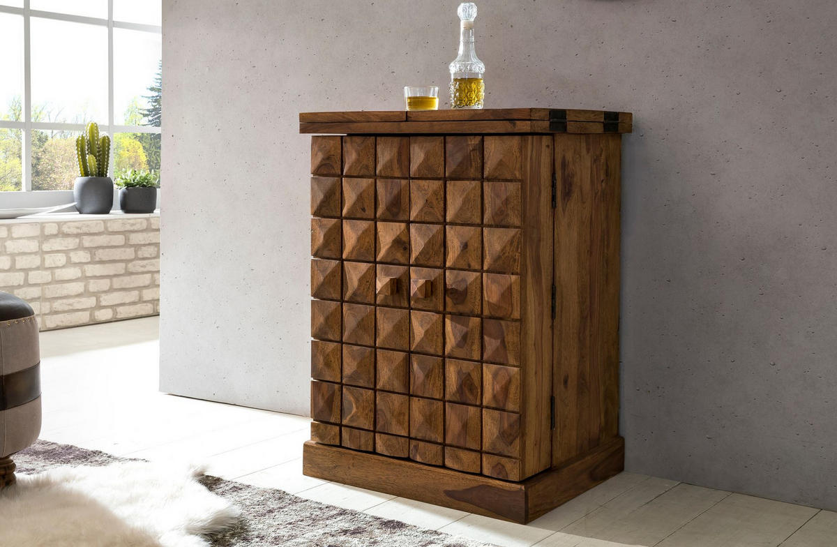 BARSCHRANK aus Massivholz mit Türen und integrierter Weinaufbewahrung SAAR, Braun 64x50x91 cm - Braun, Holz (64/91/50cm) - KADIMA DESIGN