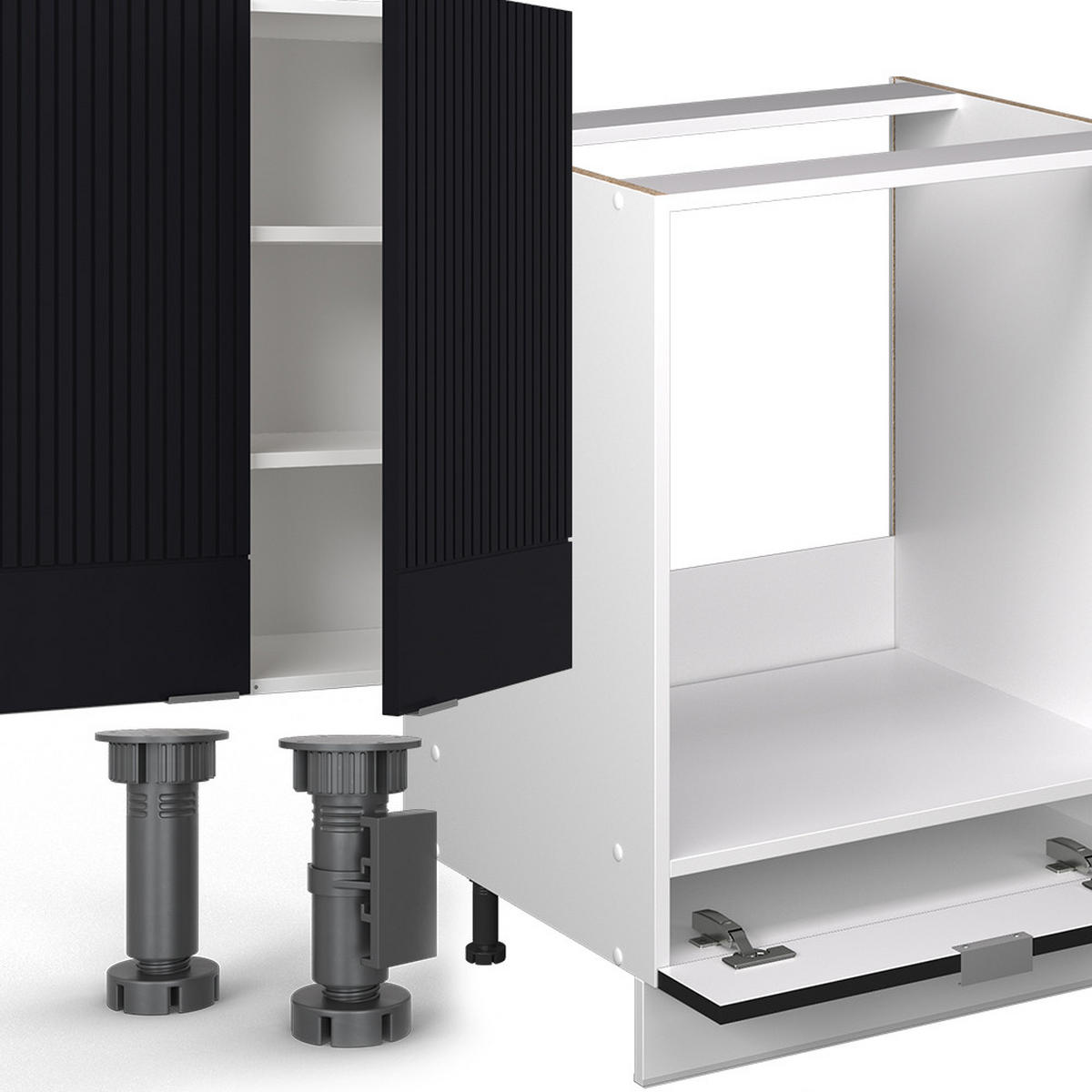 KÜCHENZEILE Fame-Line, Schwarz gestreift/Weiß, 300 cm, AP Eiche - Schwarz/Weiß, Holzwerkstoff (300/81.6/60cm) - Vicco