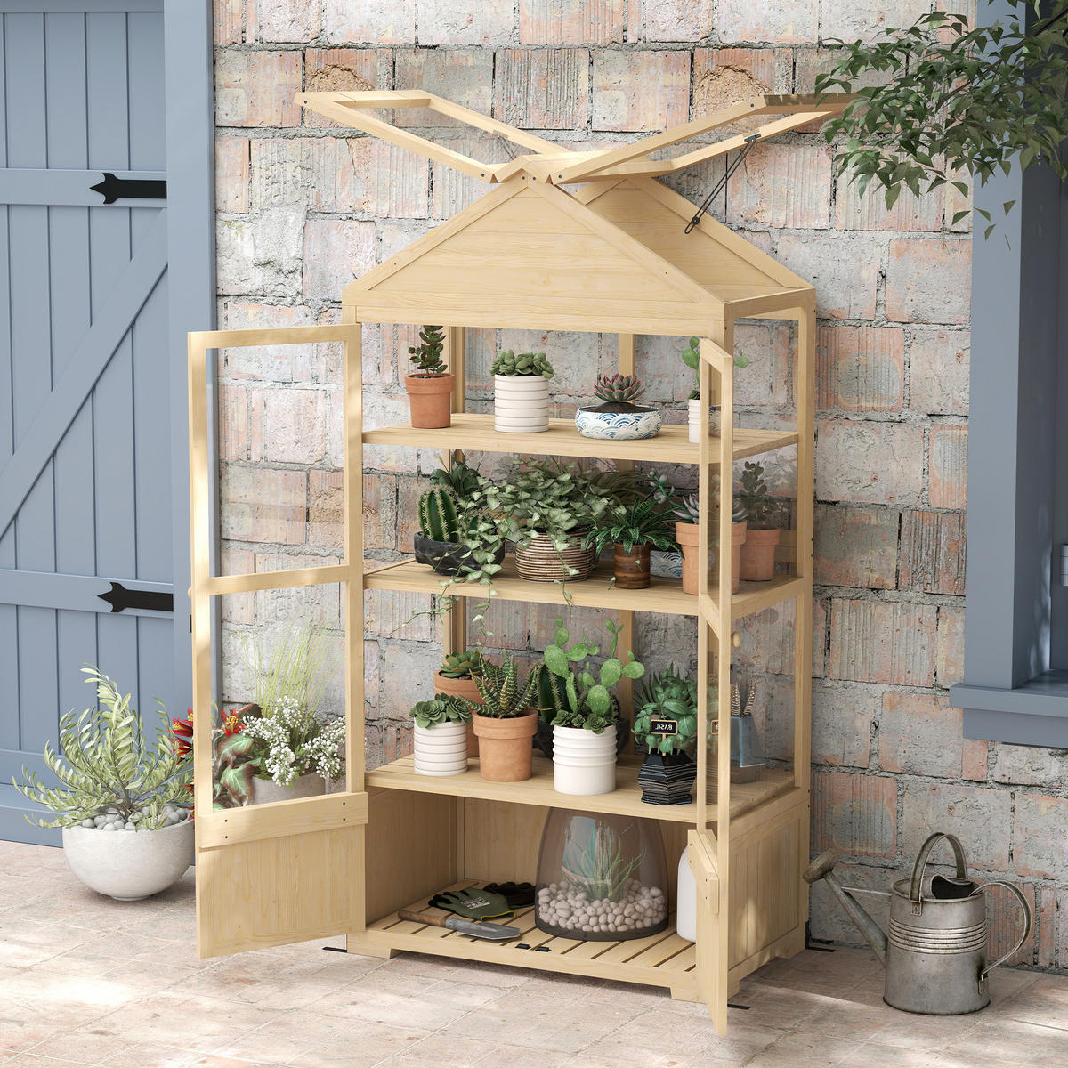 FRÜHBEET aus Holz Abschließbar Gewächshaus Dachfenster, für Garten, Balkon, Natur - Fichtefarben, Holz/Kunststoff (56.5/178/100cm) - Outsunny