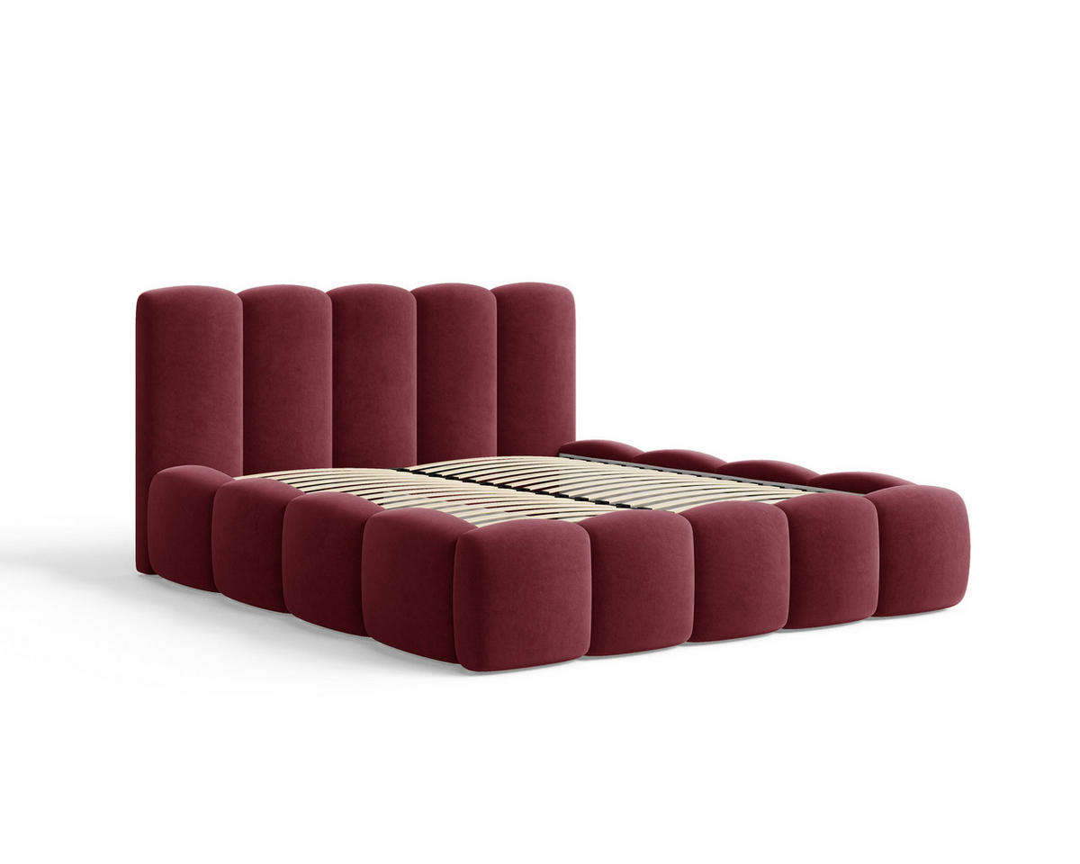 POLSTERBETT 18 - 140x200 cm – Riviera – Gepolstertes Bett mit Metall-Lattenrost - Bordeaux, Holz (140/200cm) - ROYAL24_MARKT