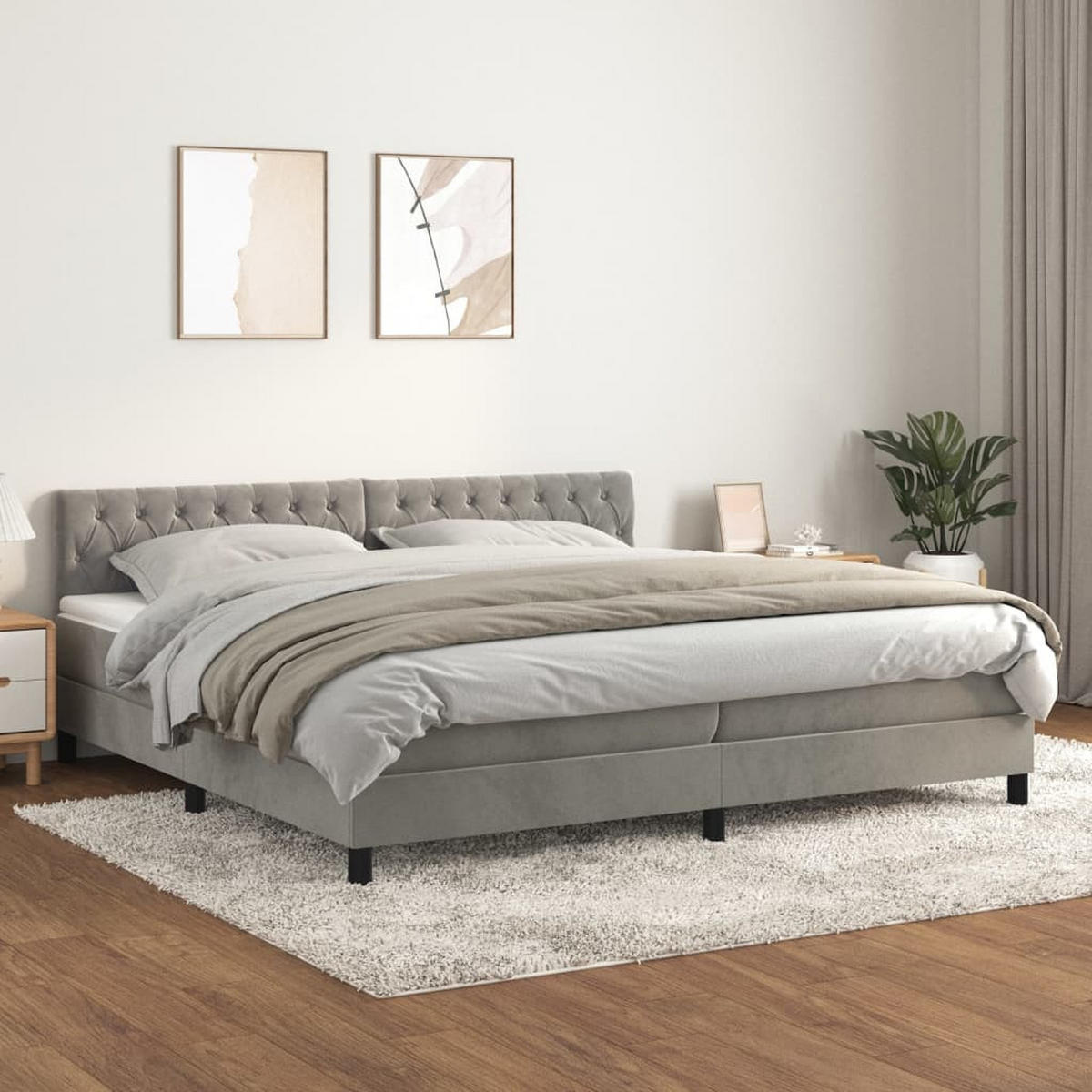 BOXSPRINGBETT MIT MATRATZE HELLGRAU 200X200 CM SAMT - Hellgrau, Holz/Textil (200/200cm) - vidaXL