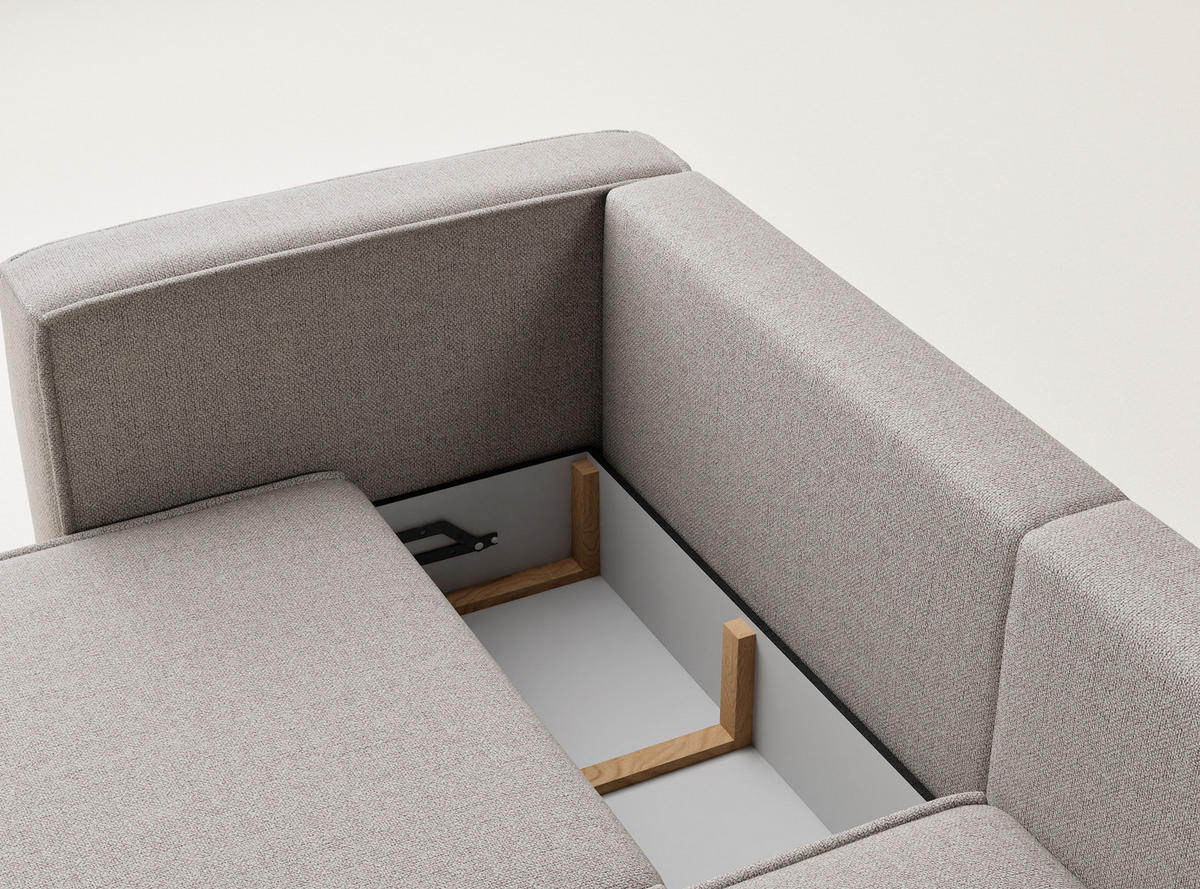 ECKSOFA MIT SCHLAFFUNKTION Velto Seidengrau Webstoff - Greige/Schwarz, Holz/Holzwerkstoff (250/152cm) - Maison de Reve