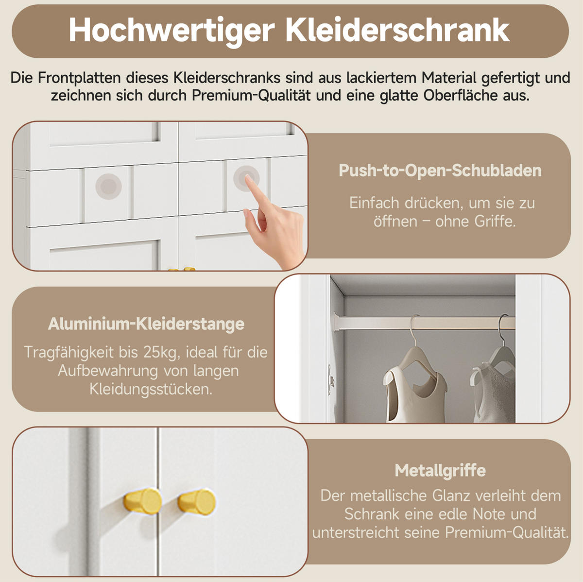 KLEIDERSCHRANK-SET aus MDF 80x50x200 cm & 50x40x180 cm Weiß mit Schubladen, Kleiderstange und Einlegeböden - Weiß, Holzwerkstoff (50/180/40cm) - Modfu