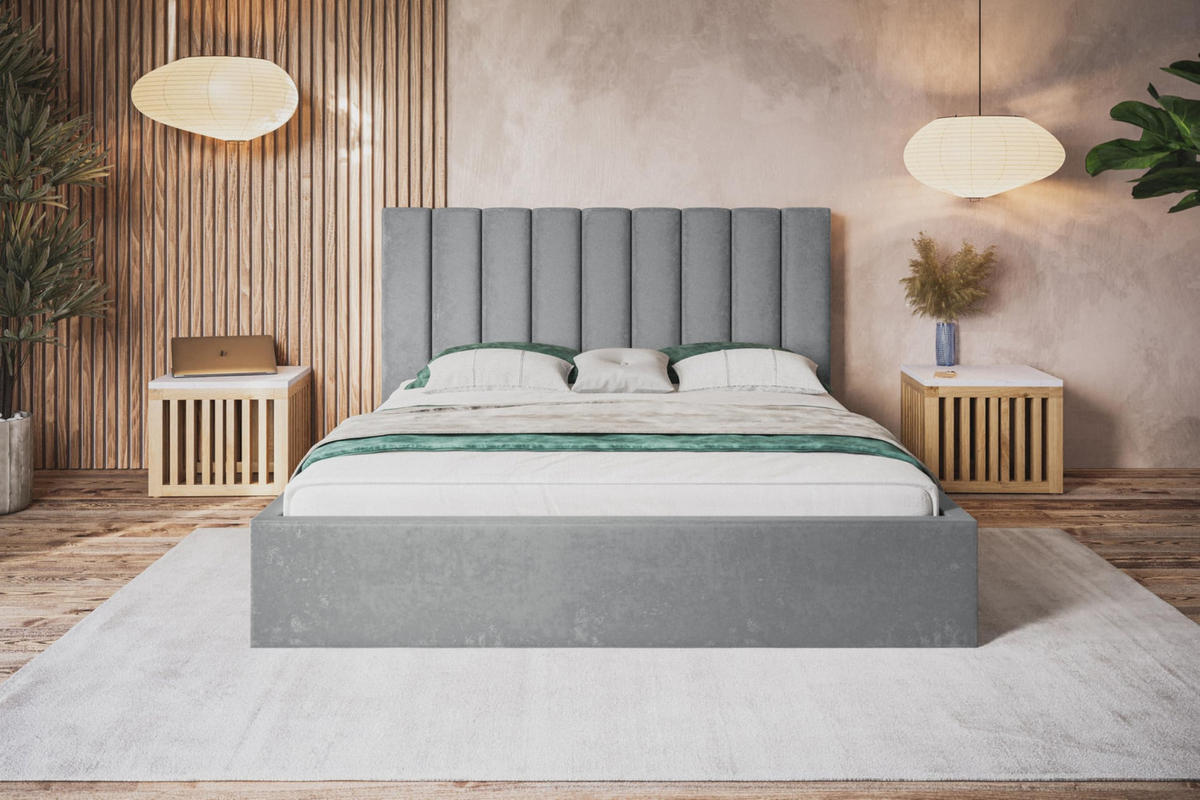 BETT 180x200 - Polsterbett mit Bettkasten und Metallrahmen - Modern Betten - Weicher Jasminstoff - Kollektion Sapporo - Grau - Grau, Holz/Textil (180/200cm) - Alpi-Möbel