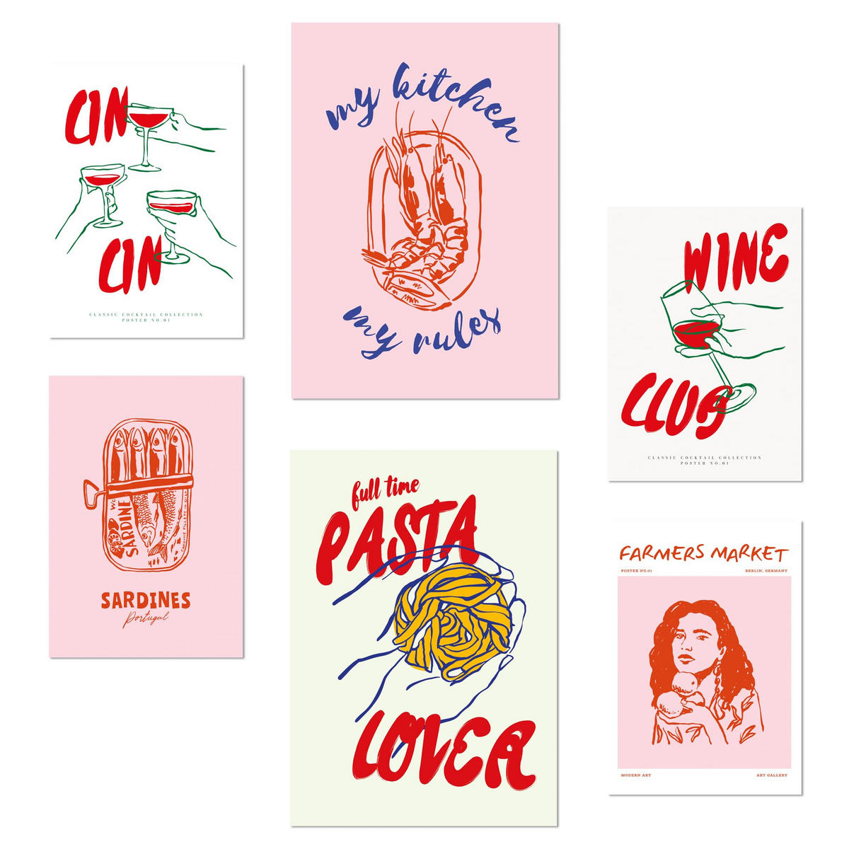 POSTER Set Mit 6 Von Lebensmitteln & Essen Im Pop Art In Rosatönen A3 & A4 Rahmenlos - Klar, Papier (29/3cm) - Nacnic