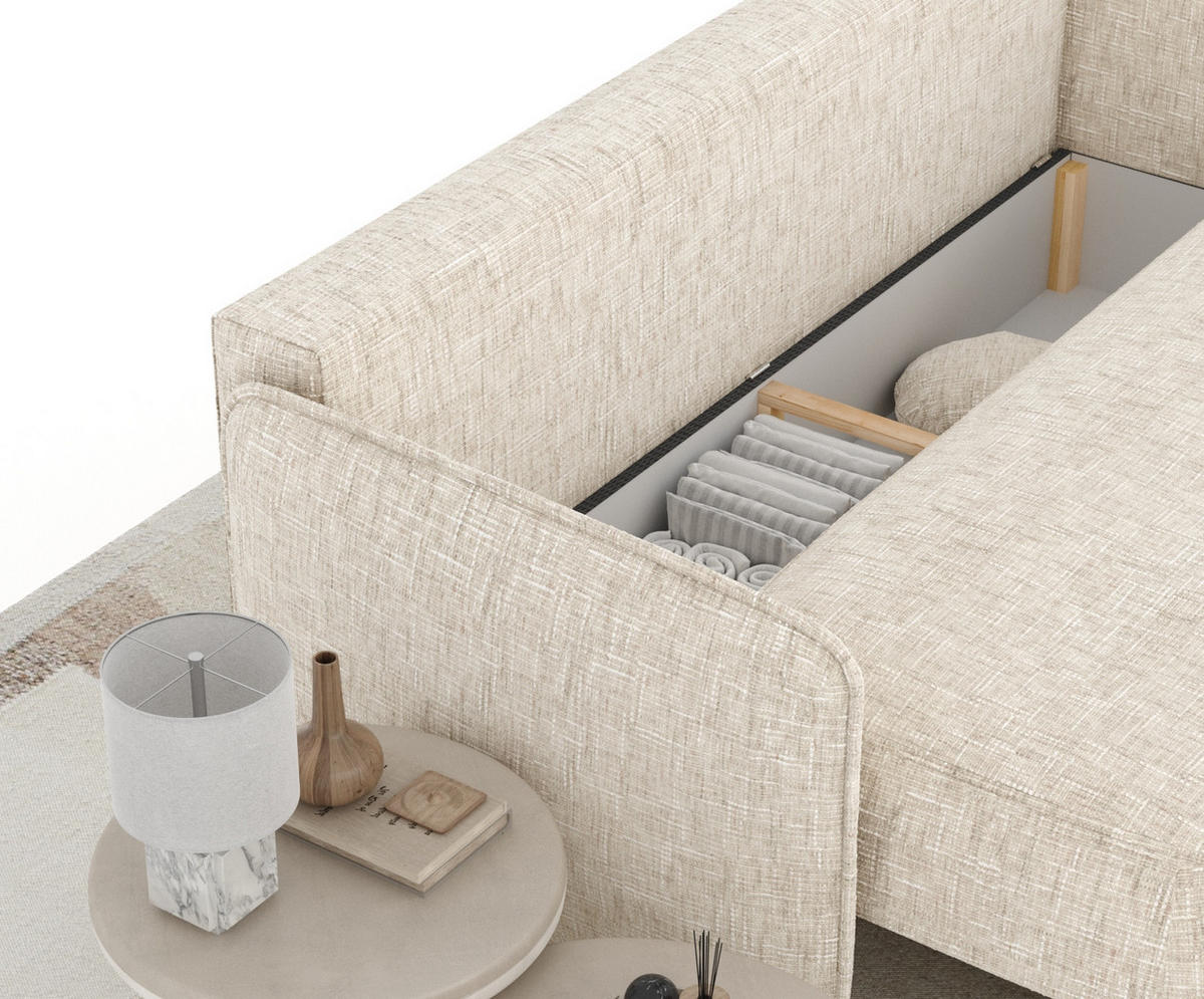 SCHLAFSOFA Mitsis Creme Webstoff - Creme/Schwarz, Holz/Holzwerkstoff (231/93/106cm) - Maison de Reve
