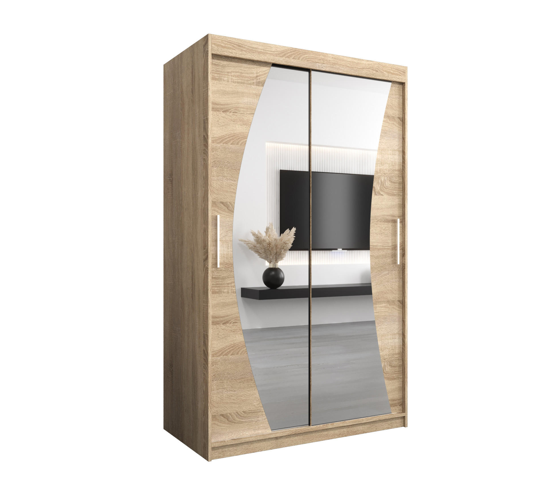 SCHWEBETÜRENSCHRANK 200/120/62 2-türig - Silberfarben/Sonoma Eiche, Holz/Kunststoff (120/200/62cm) - MÖBEL KRYSPOL