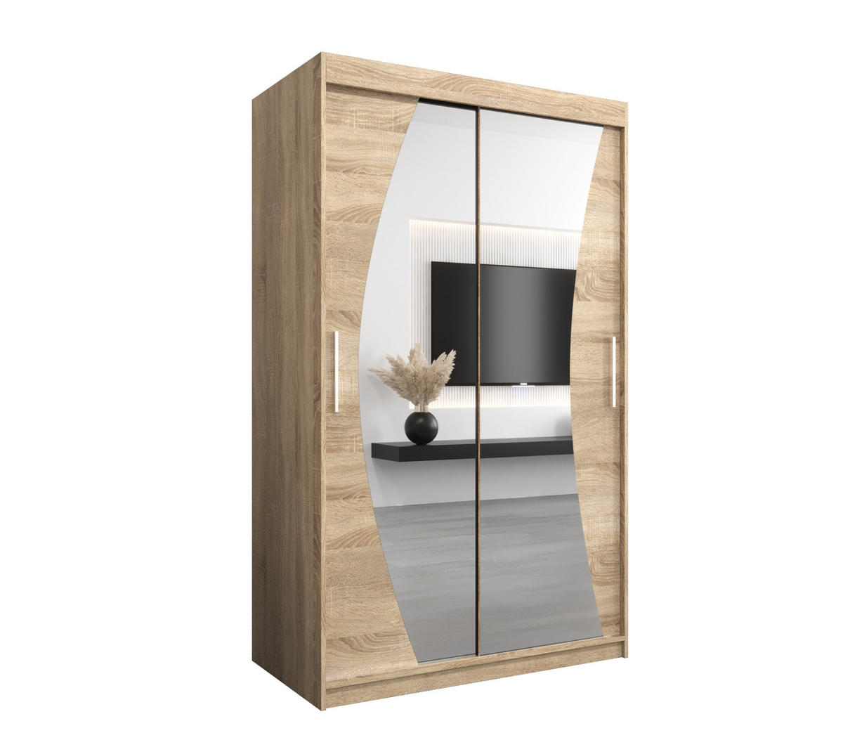 SCHWEBETÜRENSCHRANK 200/120/62 2-türig - Silberfarben/Sonoma Eiche, Holz/Kunststoff (120/200/62cm) - MÖBEL KRYSPOL