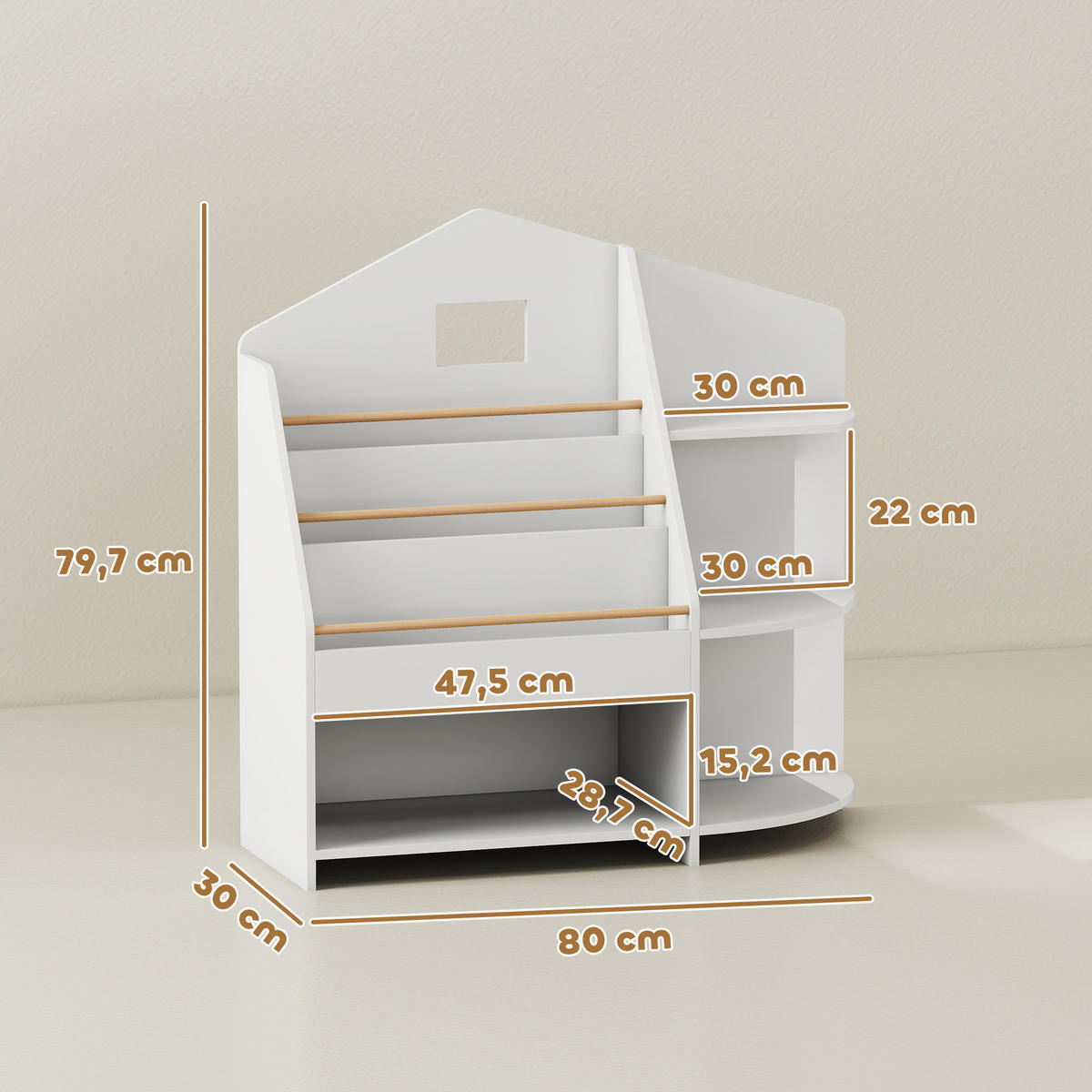 KINDERBÜCHERREGAL MDF Kiefernholz Weiß - Weiß, Holzwerkstoff (30/79.7/80cm) - AIYAPLAY