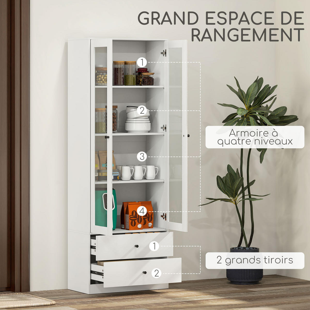 HIGHBOARD DE-11171 2 Schubladen Weiß - Weiß, Holzwerkstoff (30/164/59cm) - ComfortXL