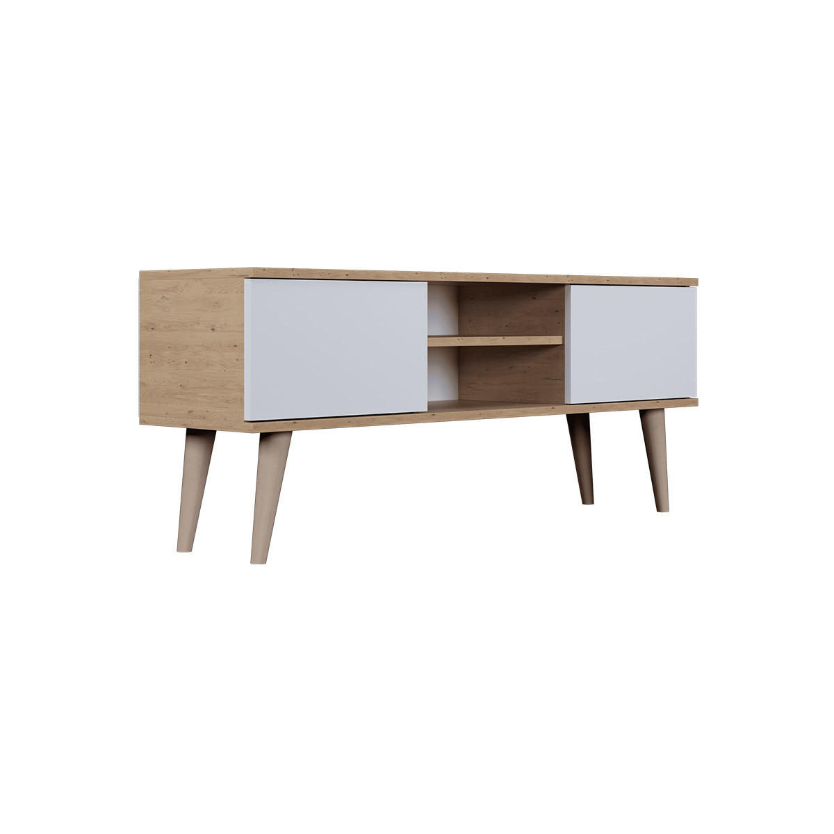 TV-MÖBEL Toronto Weiß und Holz - Weiß, Holzwerkstoff (55/35/120cm) - Petits-meubles