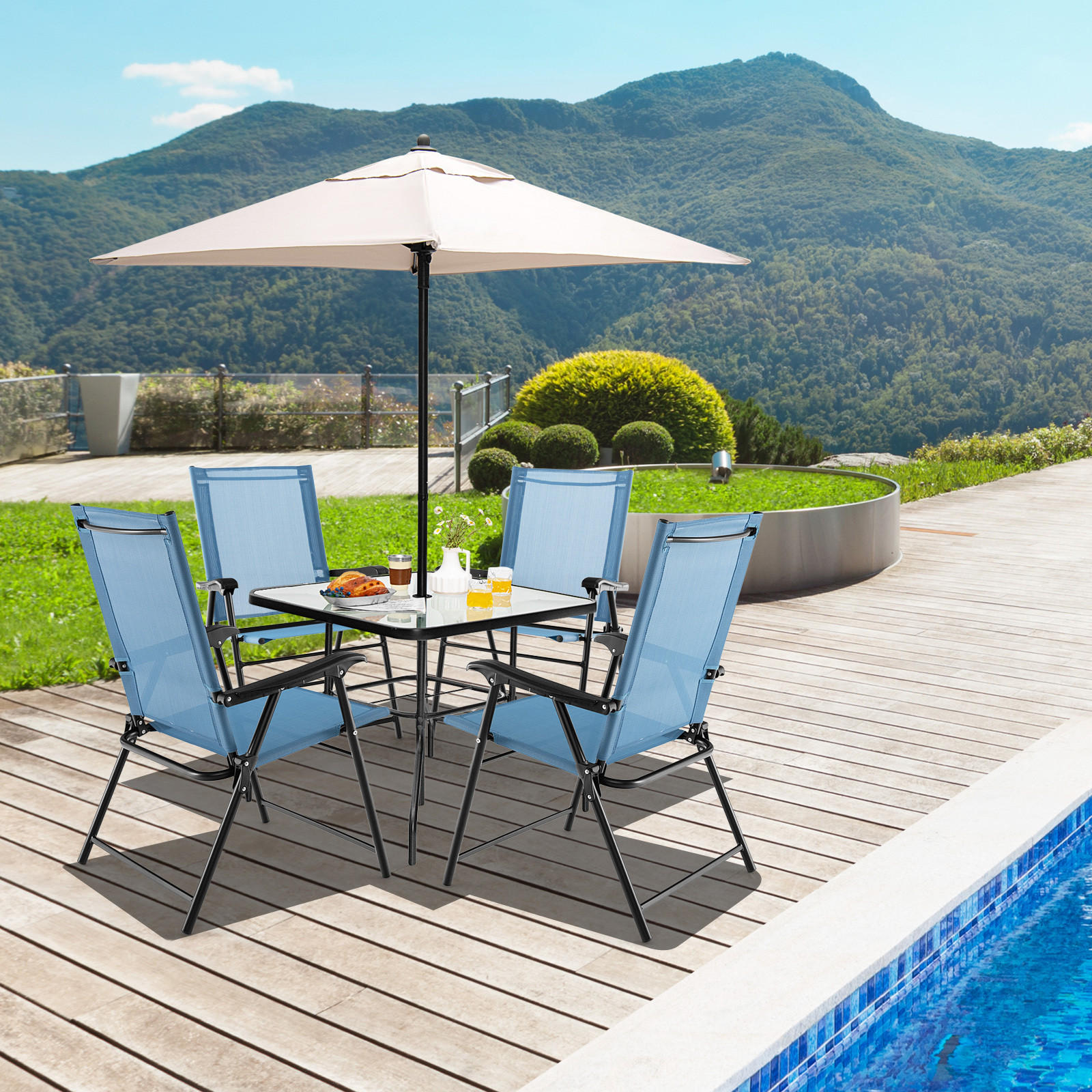 TERRASSENSTUHL Blau (4-teilig) - Blau, Metall (60/93/65cm) - COSTWAY