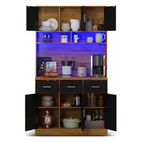 KUHINJSKI ormarić od MDF-a 100x40x180 cm prirodna i crna s LED rasvjetom, utičnicom, USB priključcima i ladicama - prirodne boje, drvni materijal (100/180/40cm) - Modfu