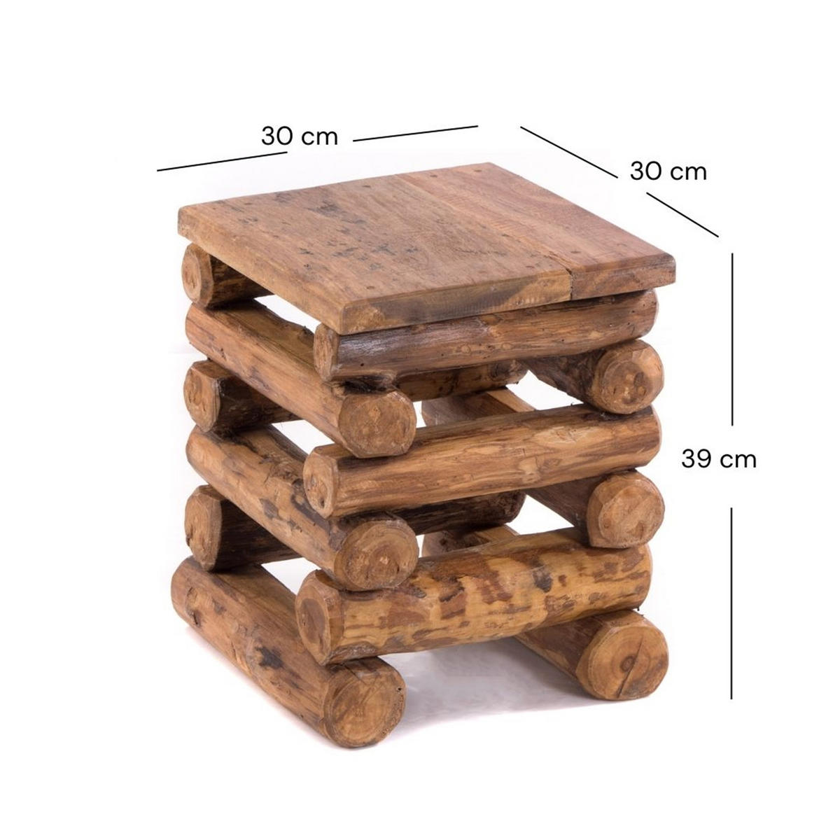 HOCKER BLOCK 38 Teak Recyclingholz massiv 08 honigfarben gewachst - Honig, Holz (30/39/30cm) - DESIGN DELIGHTS