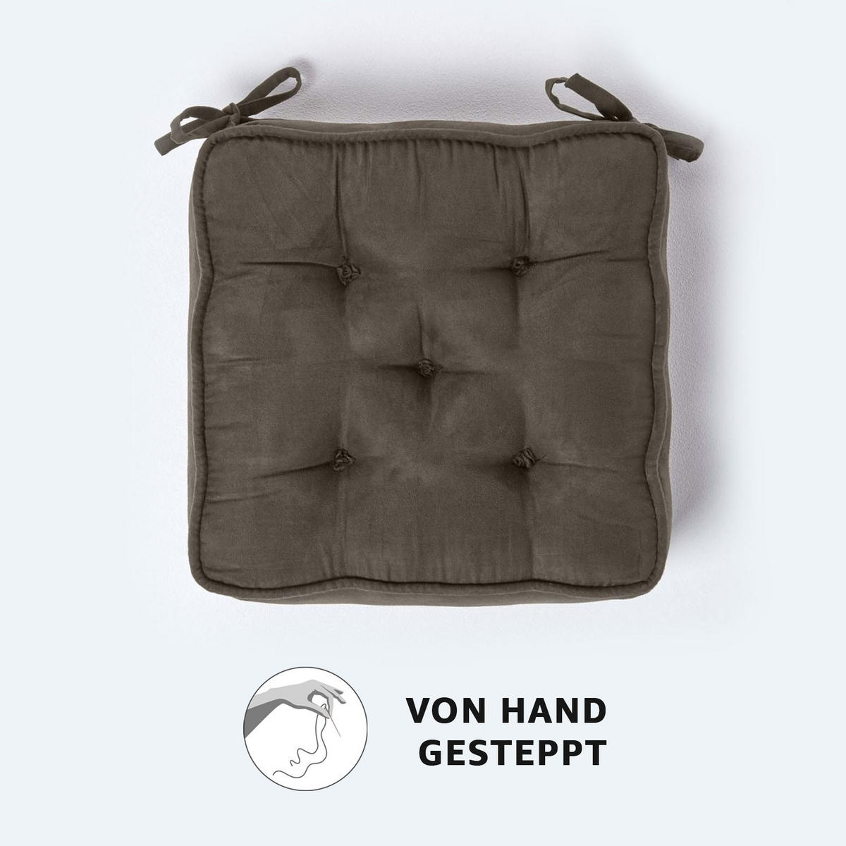 SITZKISSEN taupe-grau 40/40/10 cm – Stuhlkissen Velours - Taupe, Textil (40/40/10cm) - Homescapes
