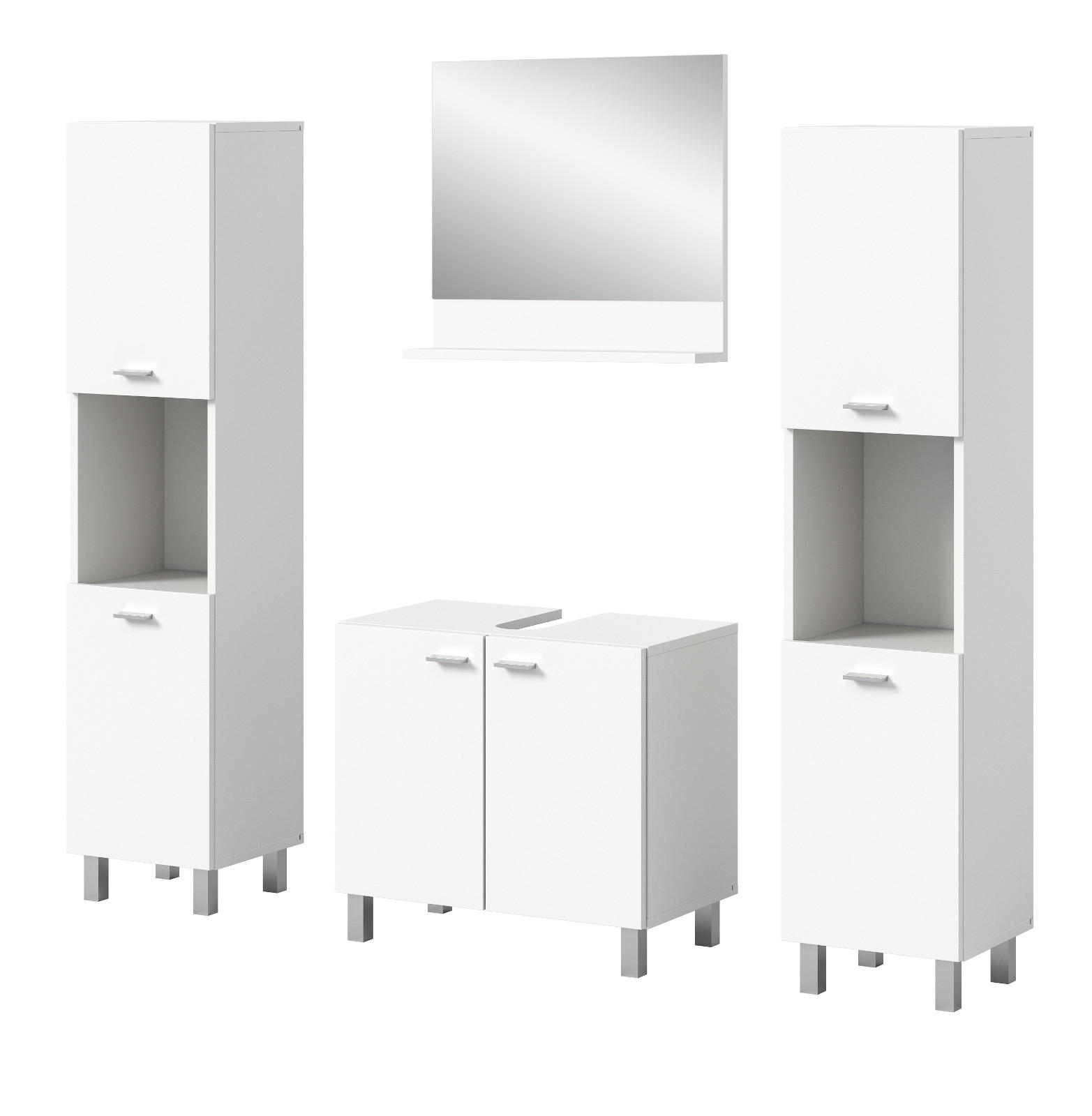 BADMÖBEL-SET weiß 4-teilig 140 cm, Kombination hängend oder stehend - Weiß, Glas/Holzwerkstoff (137/186/33cm) - Inn.Furn