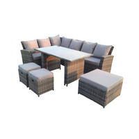 GARTEN-ECKSOFAGARNITUR mit Esstisch Polyrattan 9-Sitzer - Dunkelgrau/Grau, Glas/Kunststoff - Fimous