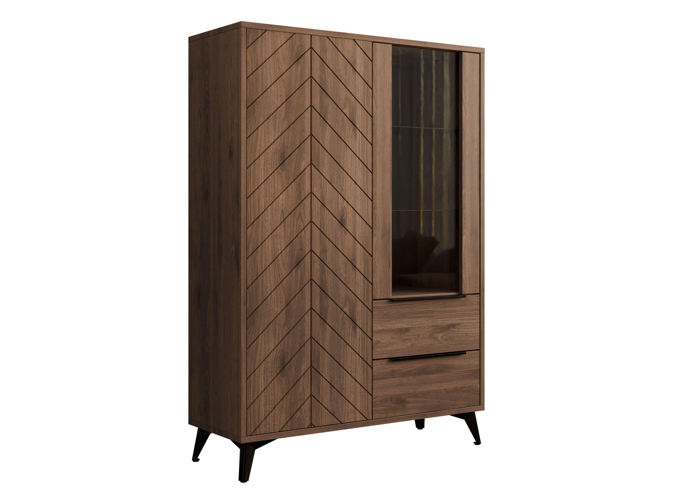 STANDVITRINE Xylix Bis 2D2SZ - Nussbaumfarben/Schwarz, Holzwerkstoff/Metall (104/150/40cm) - MIRJAN24