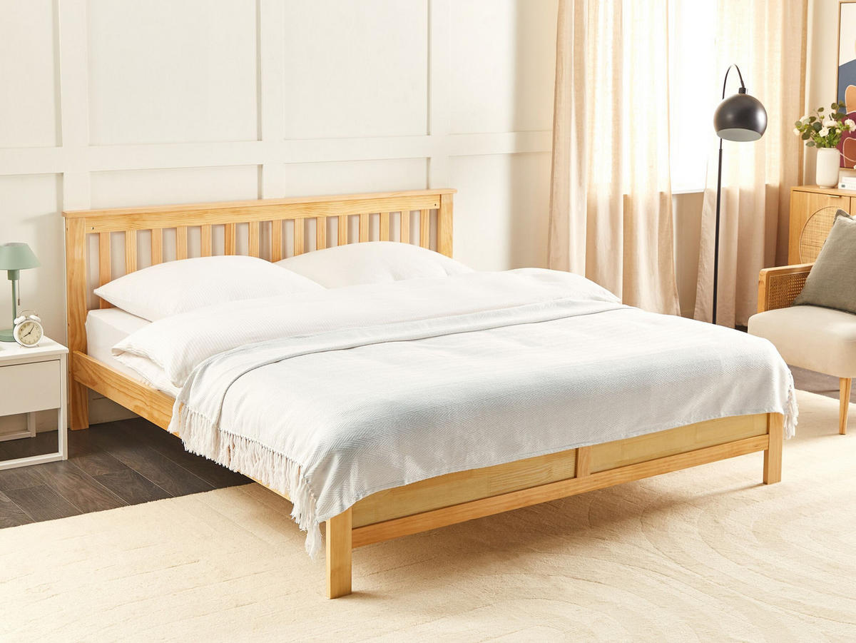 DECKE Weiß 150/200 cm Ampara - Weiß, Textil (150/200cm) - Beliani