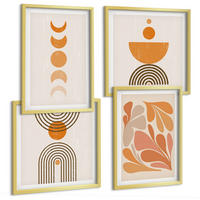 BILDER SET 4er Set - 50x50 cm & 40x60 cm Goldrahmen - Abstrakte orange Formen - Goldfarben, Kunststoff (50/50cm) - TULUP
