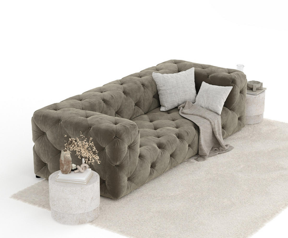 3-SITZER-SOFA Cosimo Taupe Samtstoff - Taupe/Schwarz, Holz/Holzwerkstoff (230/71/100cm) - Maison de Reve
