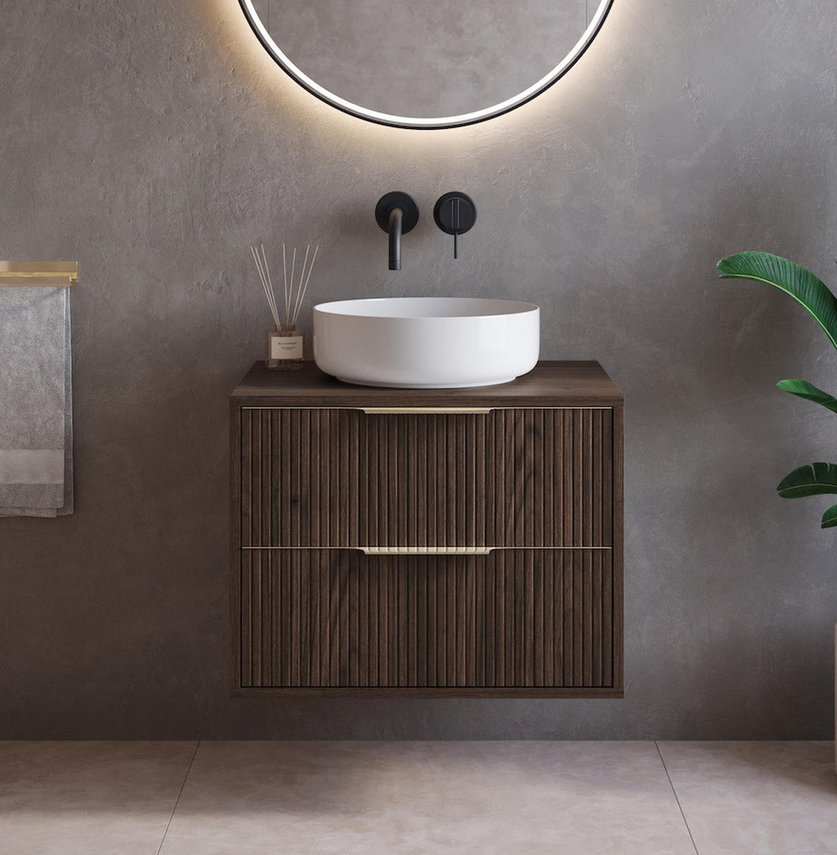 WASCHBECKENUNTERSCHRANK Rimini 2 Schubladen Walnuss Braun - 60 x 46 x 46 cm - Walnussfarben/Braun, Holz (60/46/46cm) - Badplaats