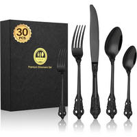 BESTECKSET 30-teiliges Set Schwarz Mattiert Edelstahl Geprägte Griffe Spülmaschinenfest - Schwarz, Metall