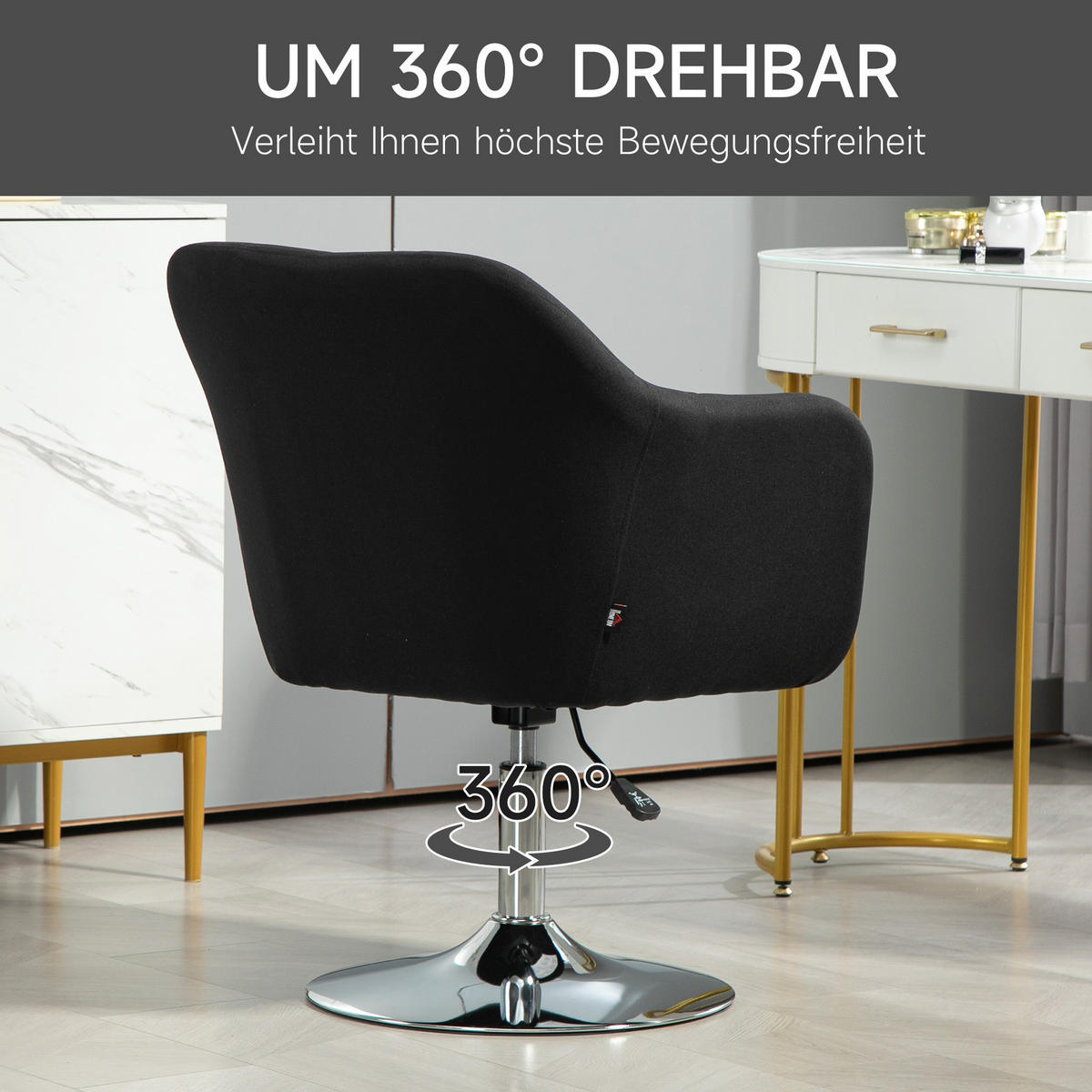 DREHBARER Akzentstuhl Schwarz 60.0/60.0/91.0 cm - Schwarz, Textil (60/91/60cm)