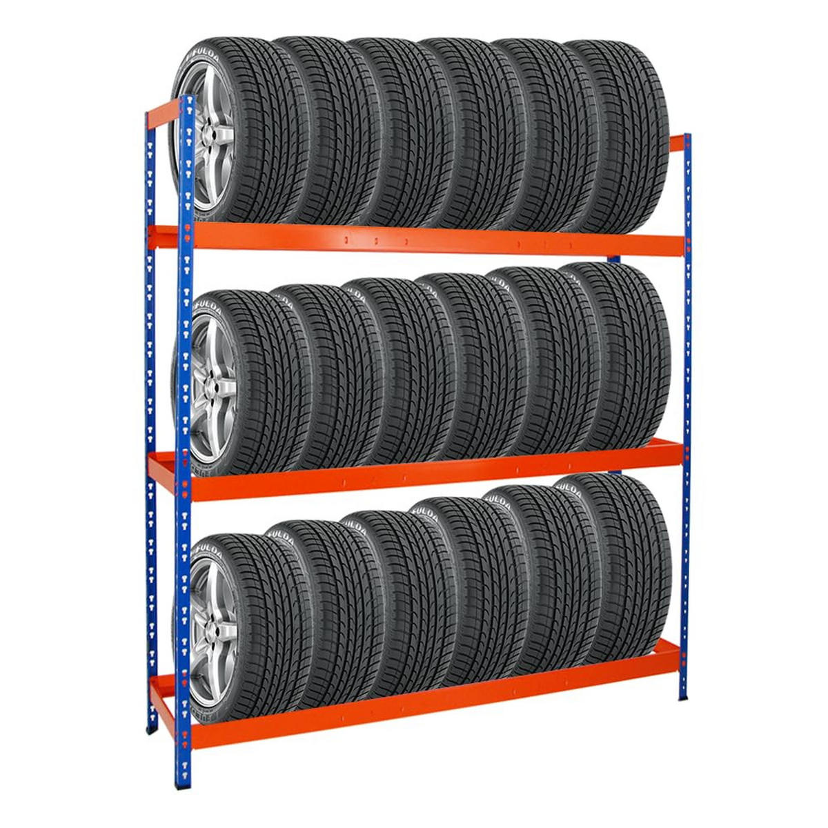 REIFENREGAL Tiger XL 200x180x45 cm 300 kg Fachlast bis zu 21 Reifen auf 3 Ebenen Blau/Orange - Blau/Orange, Metall (180/200/45cm) - PROREGAL