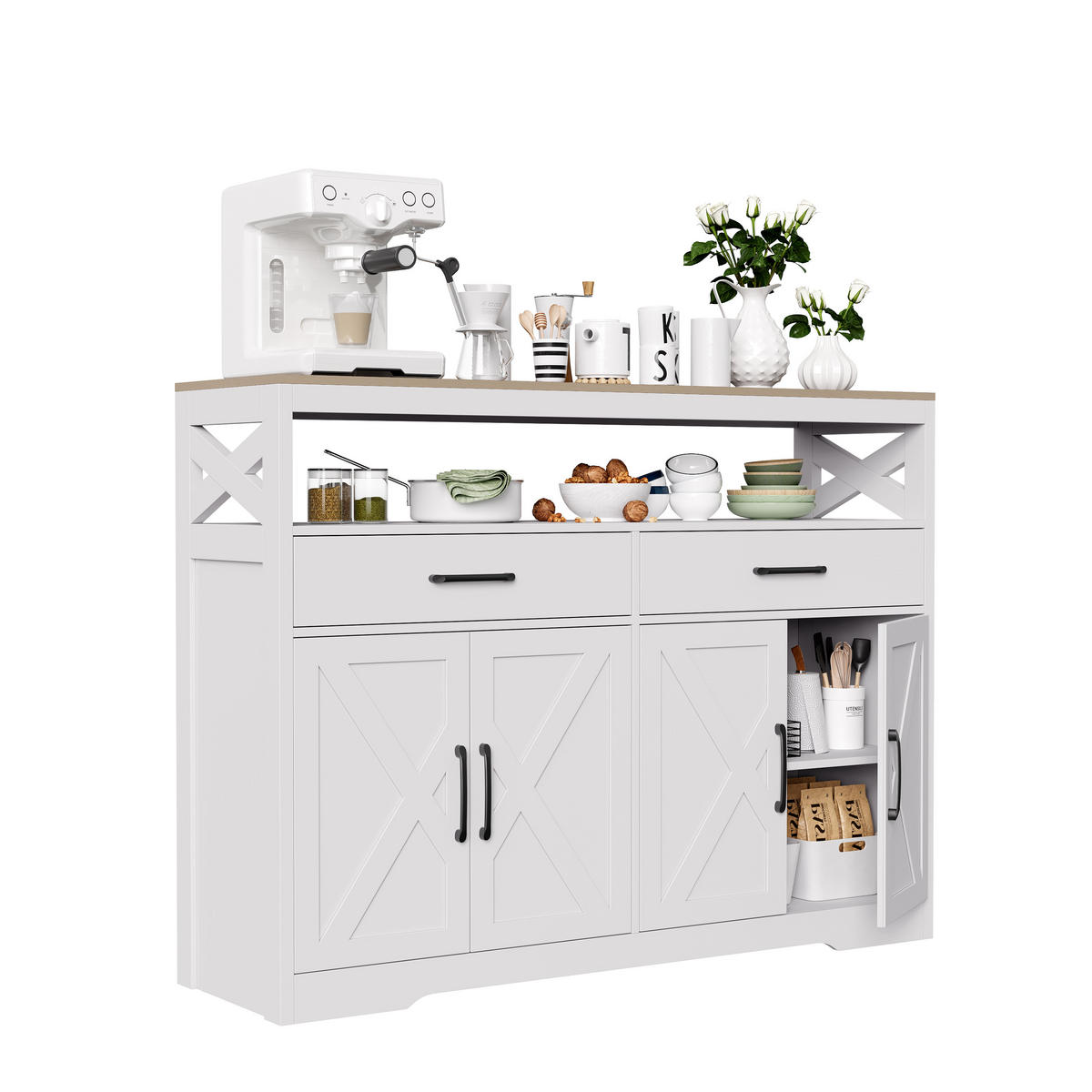 SIDEBOARD 140x40x105 cm 2 Schubladen 4 Türen weiß - Weiß, Holz (140/105/40cm) - LEBENLANG