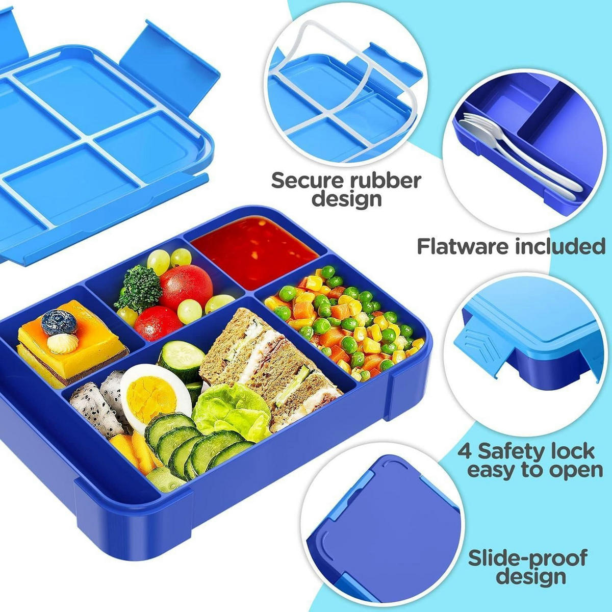 BROTDOSE Kinder mit 6 Fächern und Besteck 1330 ml Blau - Blau, Kunststoff (17/4.8/23cm)