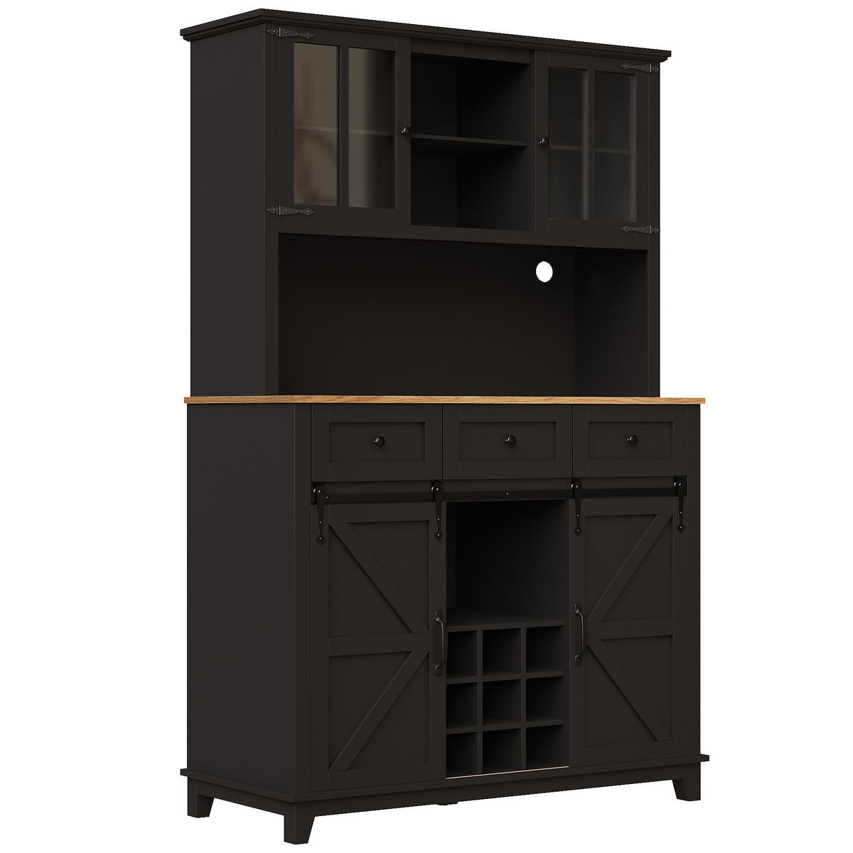 BUFFET 105/180/38,4 cm Schwarz aus MDF mit LED-Beleuchtung - Schwarz, Holzwerkstoff (38.4/180/105cm) - OKMYHOME