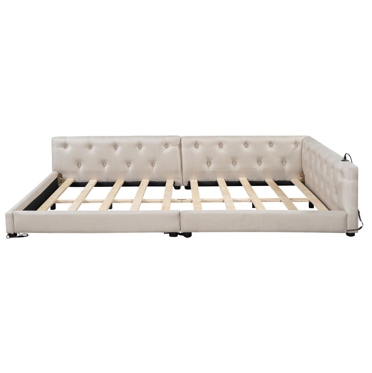 ČALÚNENÁ posteľ 140/200 cm z ľanu a MDF, béžová s LED osvetlením a USB - béžová, textil (140/200cm) - BEAOK