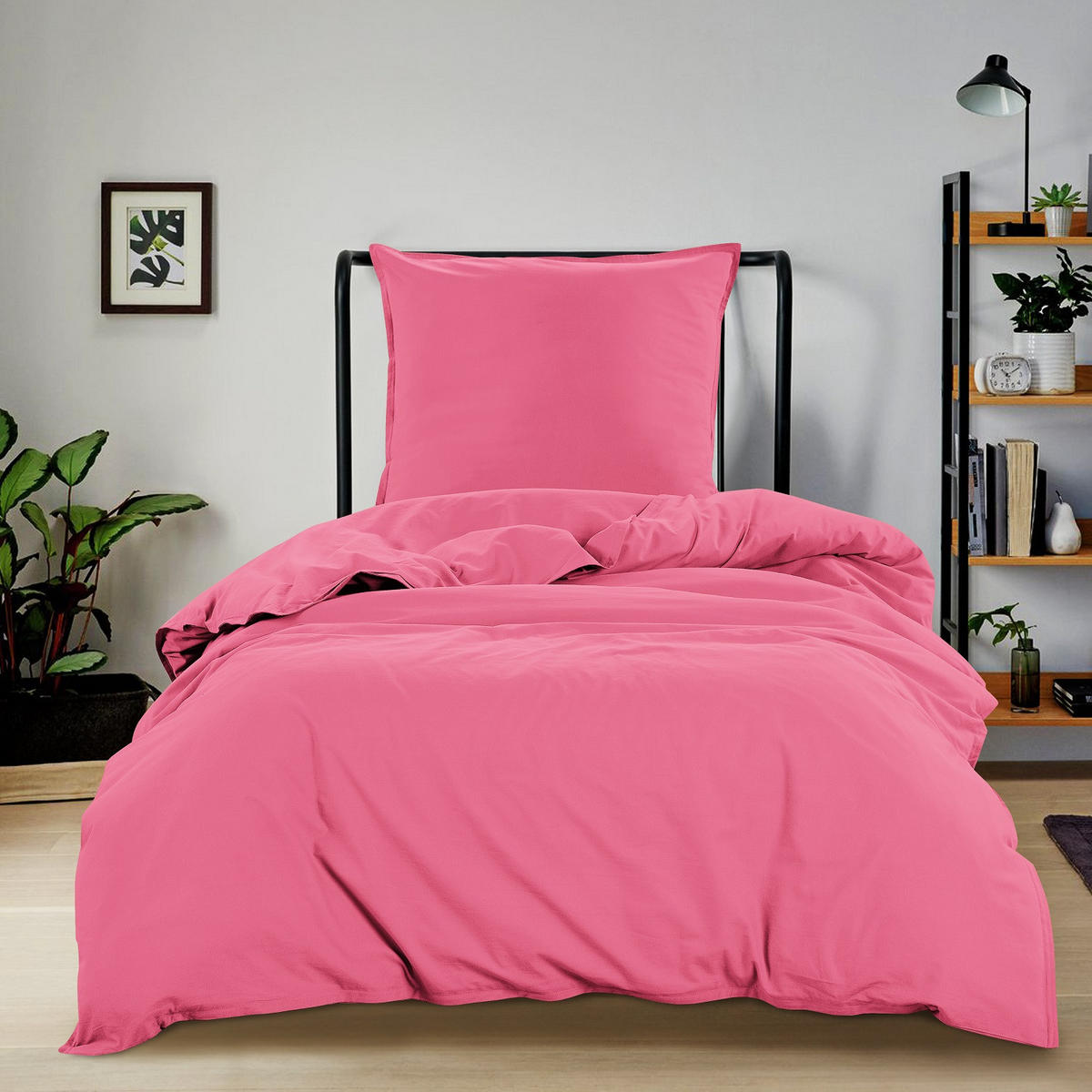BETTWÄSCHE Stone Washed pink 155/220 cm 100% Baumwolle Used-Effekt mit Stehsaum - Pink, Textil (155/220cm) - wometo