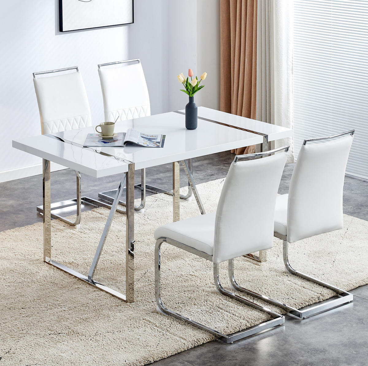 STUHL 4er-Set gepolstert mit Metallgestell Weiß - Weiß, Metall (48/95/42.2cm) - Meubliv
