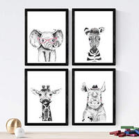 POSTER Set mit 4 erwachsener Kinder A3 Schwarzer Rahmen - Schwarz, Papier (29.7/3cm) - Nacnic