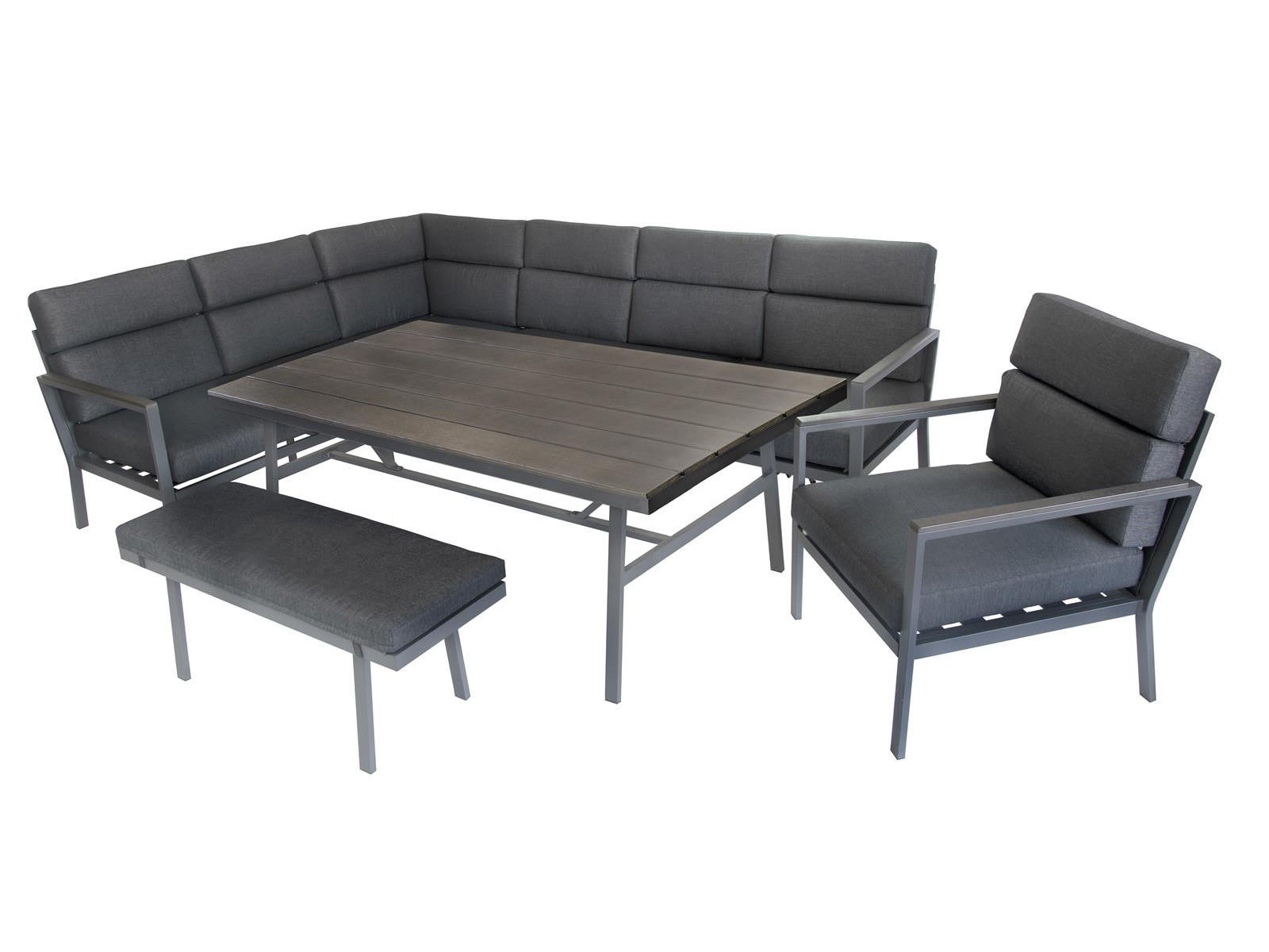 GARTEN-ECKLOUNGE Siena Anthrazit Aluminium für 9 Personen - Grau, Kunststoff - Green Spirit