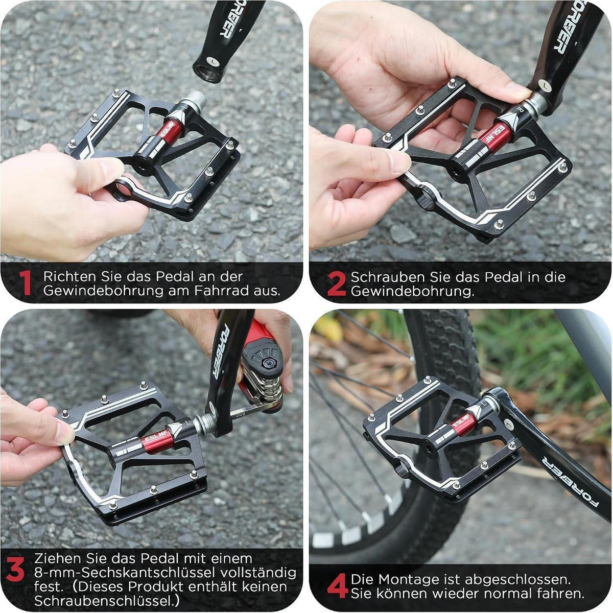 FAHRRADPEDALE 2-teiliges Set Flat Pedale MTB Leicht CNC Aluminium 9/16 Zoll Schwarz-Rot - Schwarz, Metall (10/1.5/10cm)