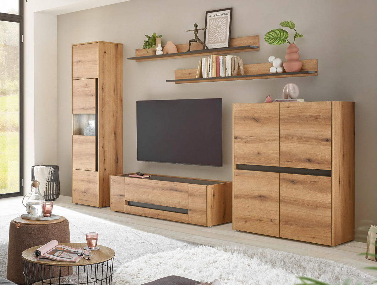 TV-LOWBOARD Eiche Evoke, grau 140 cm, TV- Unterteil mit viel Stauraum - Eichefarben/Schwarz, Holz/Holzwerkstoff (140/40/45cm) - Furn.Design